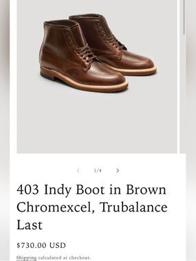 Alden 403 Indy Boots
Brown
Chromexcel Size 9 1/2 D
Made In USA
$730